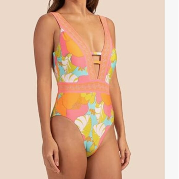 Trina Turk One Piece Swimsuit sz 12 NEW Women Colorful Playa de Flor
